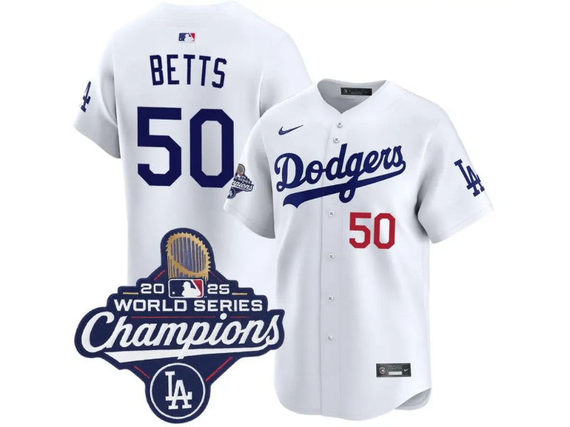 Los Angeles Dodgers Mookie Betts 2025 World Series Champions White 50